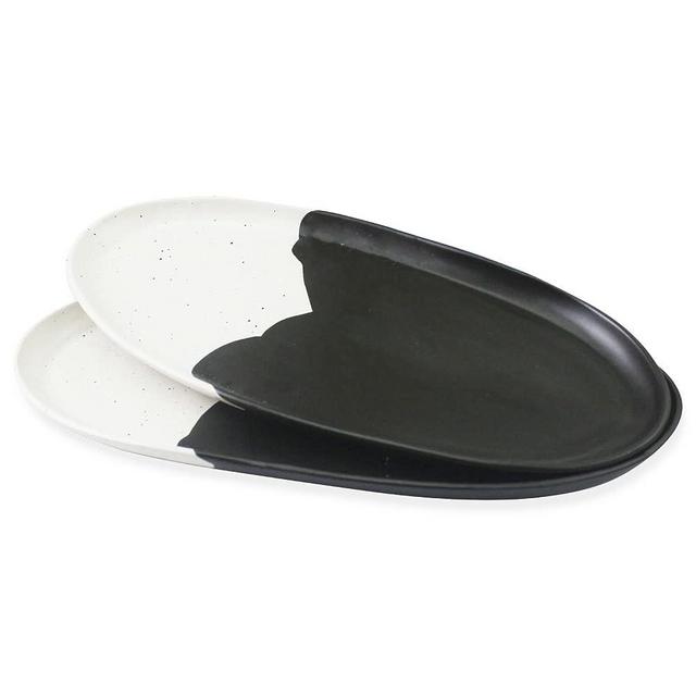 roro Ceramic Stoneware Style Black Oval Dinner Plate, 15 Inch x 2