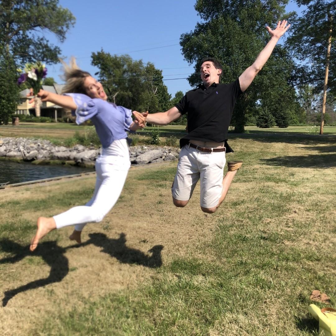 Jumping for JOY...because we are ENGAGED!💍👰🏼🙎🏻‍♂️💞