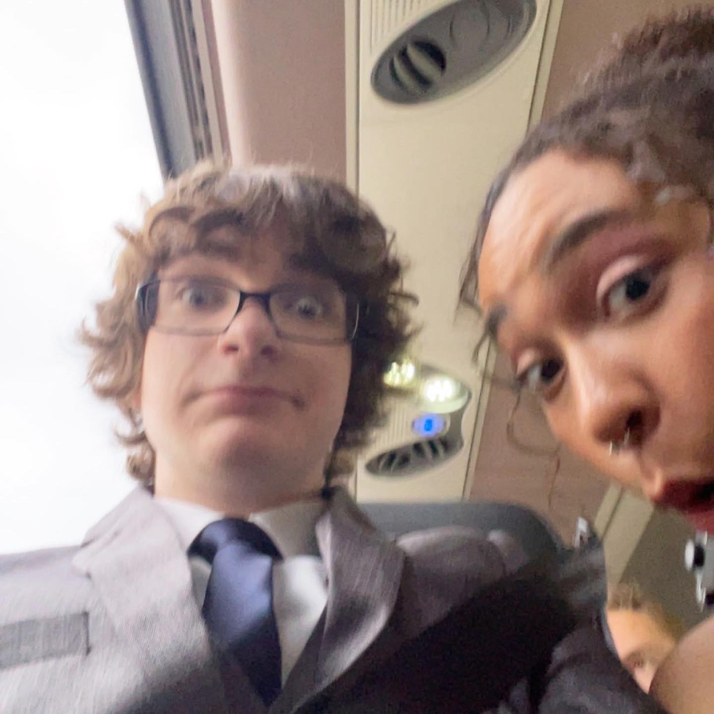 The couple's first photo together on the bus heading to prom! May 2023