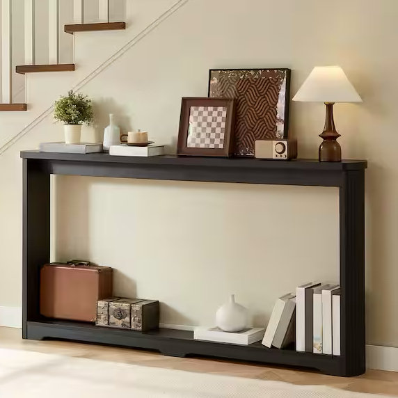 Seafuloy 70 in. Narrow Rectangle Black MDF Console Table with Corrugated Texture-Entryway, Hallway and Behind Sofa Storage Table LAF-XGZ-Black