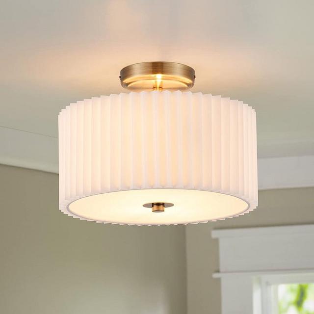 VONLUCE Drum Ceiling Light Fixture Gold, Semi Flush Mount Ceiling Light for Bedroom Living Room Hallway Nursery Kitchen, Modern Farmhouse Close to Ceiling Drum Light Fixture