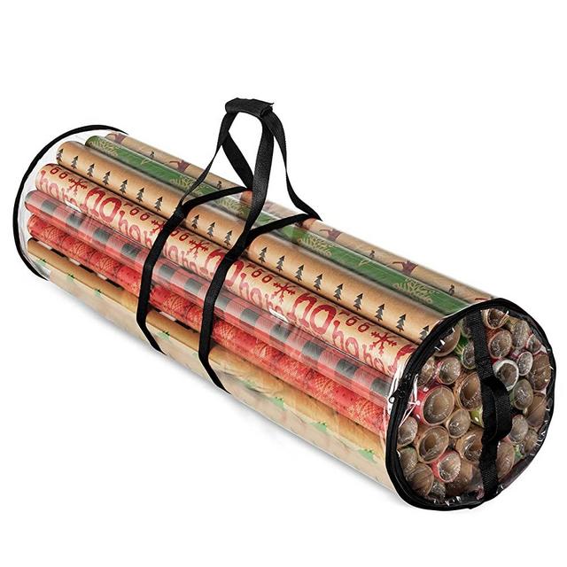 Christmas Wrapping Paper Storage Bag - Fits 14 to 20 Standard Rolls Upto 40"- Slim Design Underbed Wrapping Paper Storage Container or Closet Storage Gift Wrap Organizer, Water Proof PVC Fabric, Clear