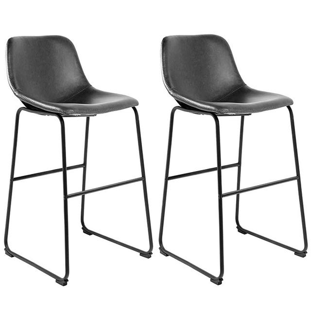 Rfiver Pu Faux Leather Bar Stools Set of 2, Industrial Pub Barstools with Back and Footrest, Modern Armless Bar Height Stool Chairs…
