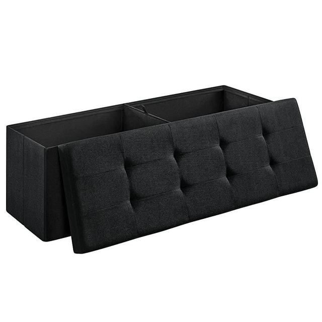 SONGMICS 43 Inches Folding Storage Ottoman Bench, Storage Chest, Foot Rest Stool, Bedroom Bench with Storage, Holds up to 660 lb, Black ULSF077B01