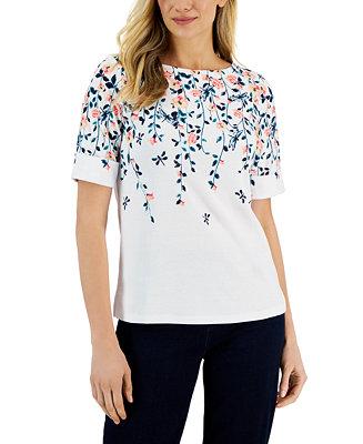 Karen Scott Petite Floral-Print Boat-Neck Top, Created for Macy's