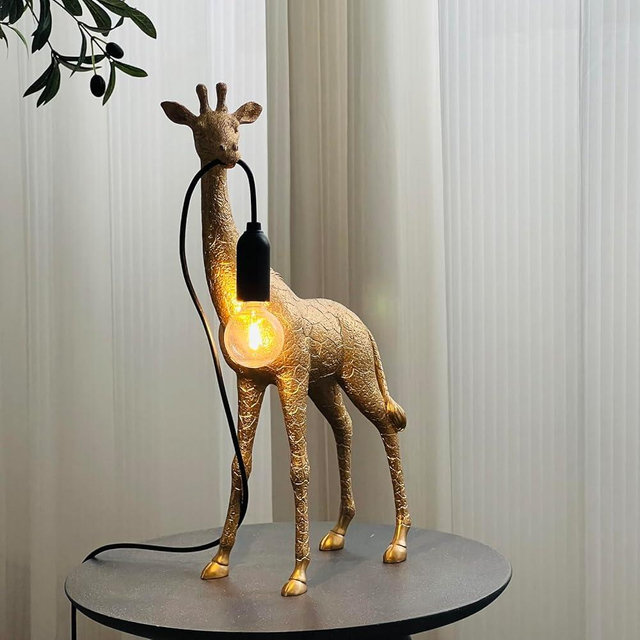 RUIQBMAY Whimsical Resin Giraffe Table Lamp H14 Giraffe Decorative Light for Bedroom, Office, Living Room (Gold H14)