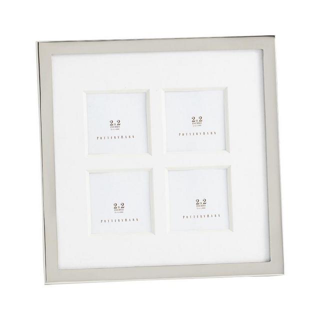 Modern Silver Hinged Frame, Silver-Plate, 4-opening, 7" x 7"