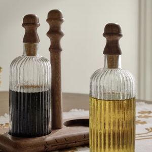 Antiqued Wood Ribbed Glass Oil & Vinegar Set | Magnolia