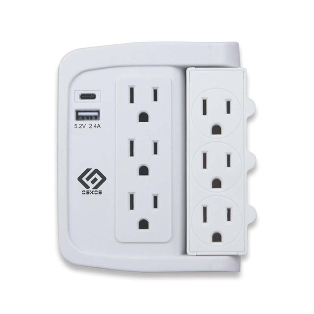 OSKOS 6 Outlets Wall Outlet with 2.4A USB Charger (1A1C), 500J Surge Protector, Wall Tap, 15A/120V/1800W Rotatable Outlets, UL Listed