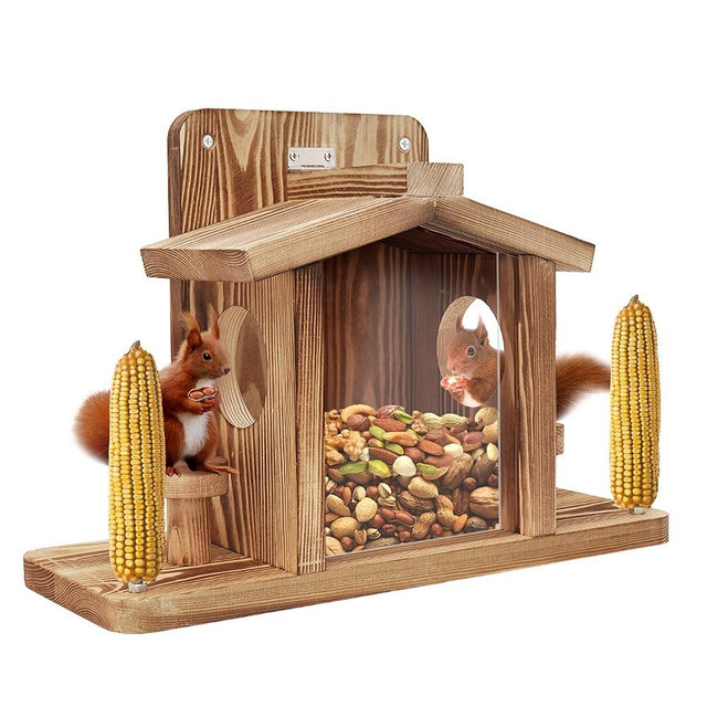 Squirrel Feeder for Outside, Durable Wooden Squirrel Feeder Platform, Funny Squirrel Houses Picnic Table, Squirrel Feeders for Outdoors Tree Peanuts Nuts Corn Cobs Holder Wooden Chipmunk Feeder Box