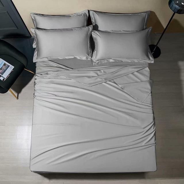 Shilucheng Bamboo 6-Piece King Size Bed Sheets Set 1800 Thread Count 16 Inch Deep Pockets Cool Eco Friendly Soft and Comforterble Wrinkle Fade and Hypoallergenic (King,Grey)