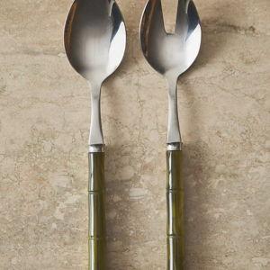 SALAD FLATWARE SET WITH BAMBOO EFFECT HANDLE