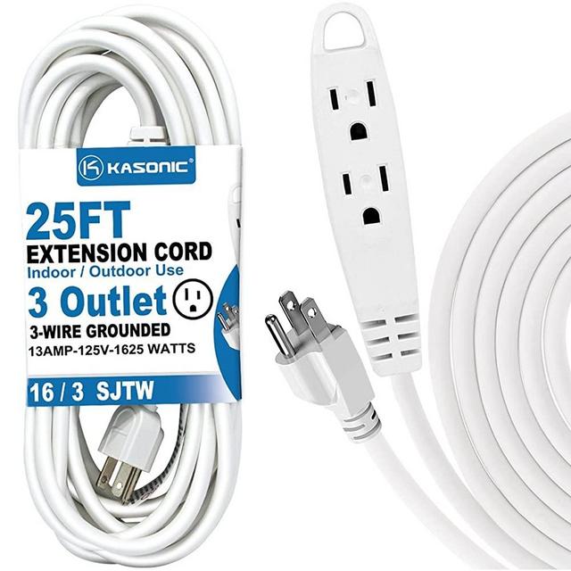 25-Feet 3 Outlet Extension Cord, Kasonic UL Listed, 16/3 SJTW 3-Wire Grounded, 13 Amp 125 V 1625 Watts, Multi-Outlet Indoor/Outdoor Use (25FT)