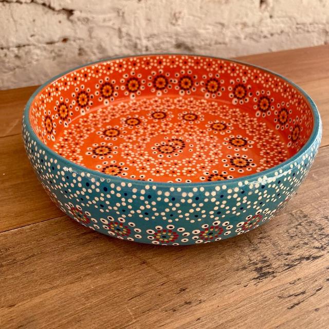 Mexican Snack Dish Turquoise and Orange Capulineado Authentic Mexican Pottery Bowl from Michoacán, Mexico