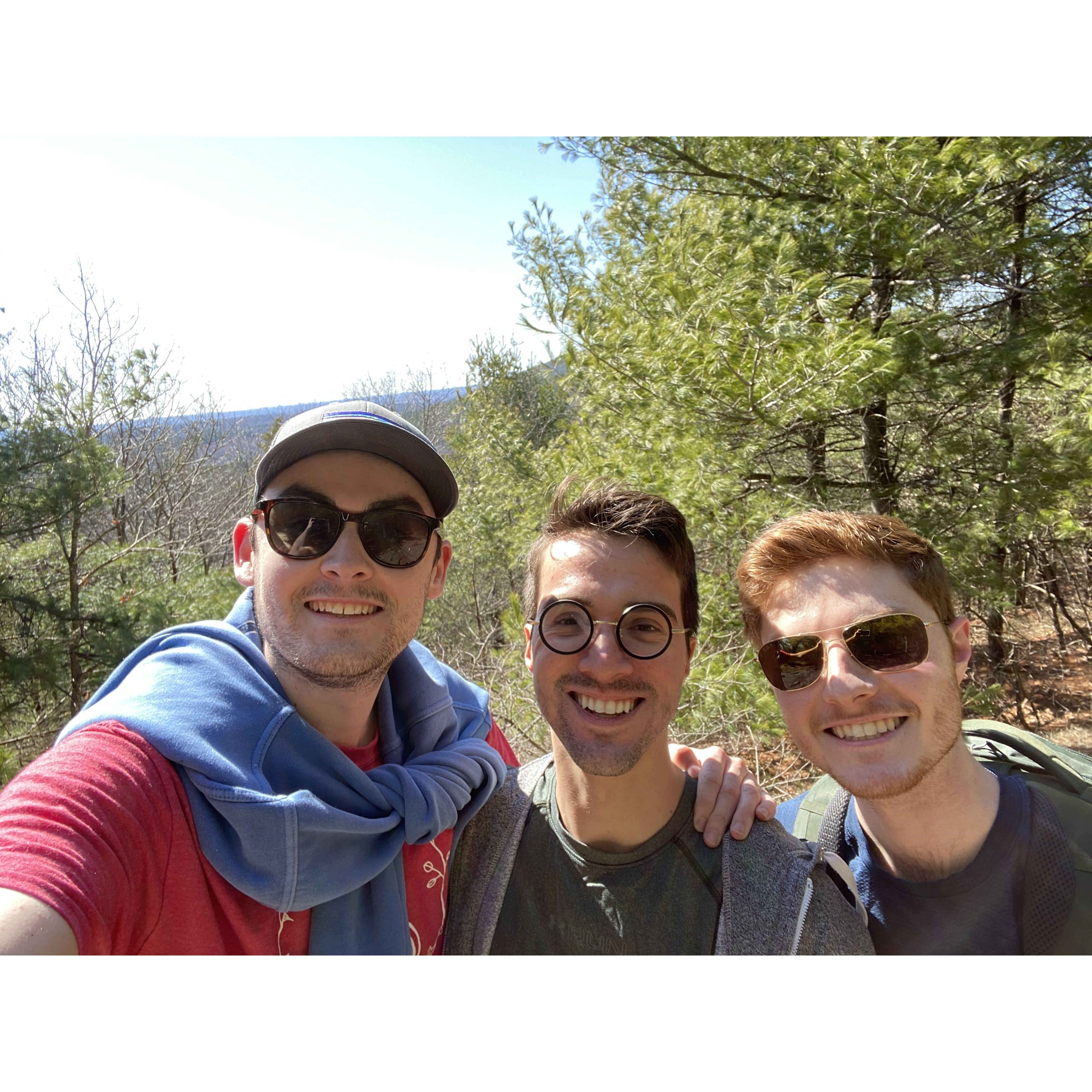 Social distancing with a hike in the Blue Hills Reservation with BD, the first few uncertain weeks of the pandemic in 2020.
