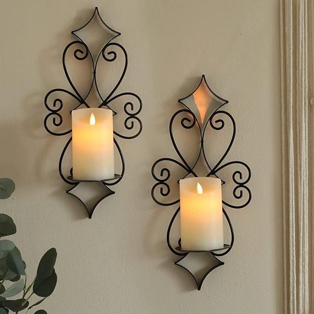 NIKKAPOETRY Wall Candle Sconces Holder Set of 2- Metal Candle Wall Sconces for Living Room Bedroom Dining Room Wall Decorations,Black