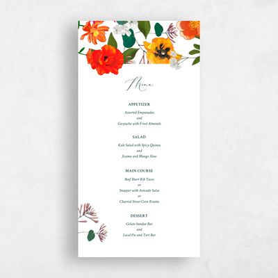 Red Floral Wedding Menu - Blossom