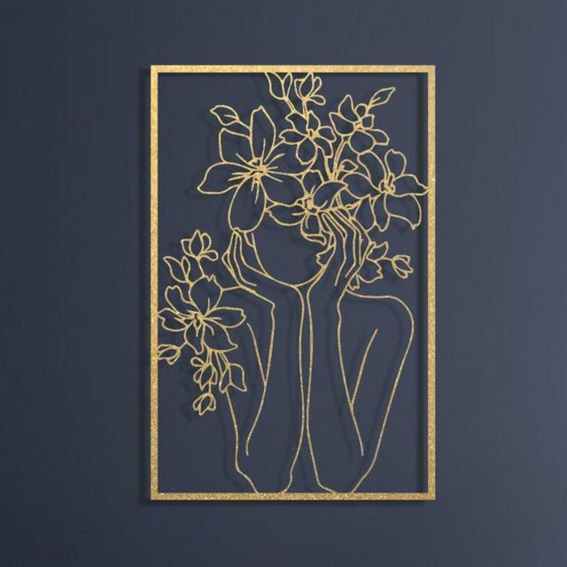 Gold Metal Line Art, Female Face Gold Wall Art, Gold Wall Decor Above Bed