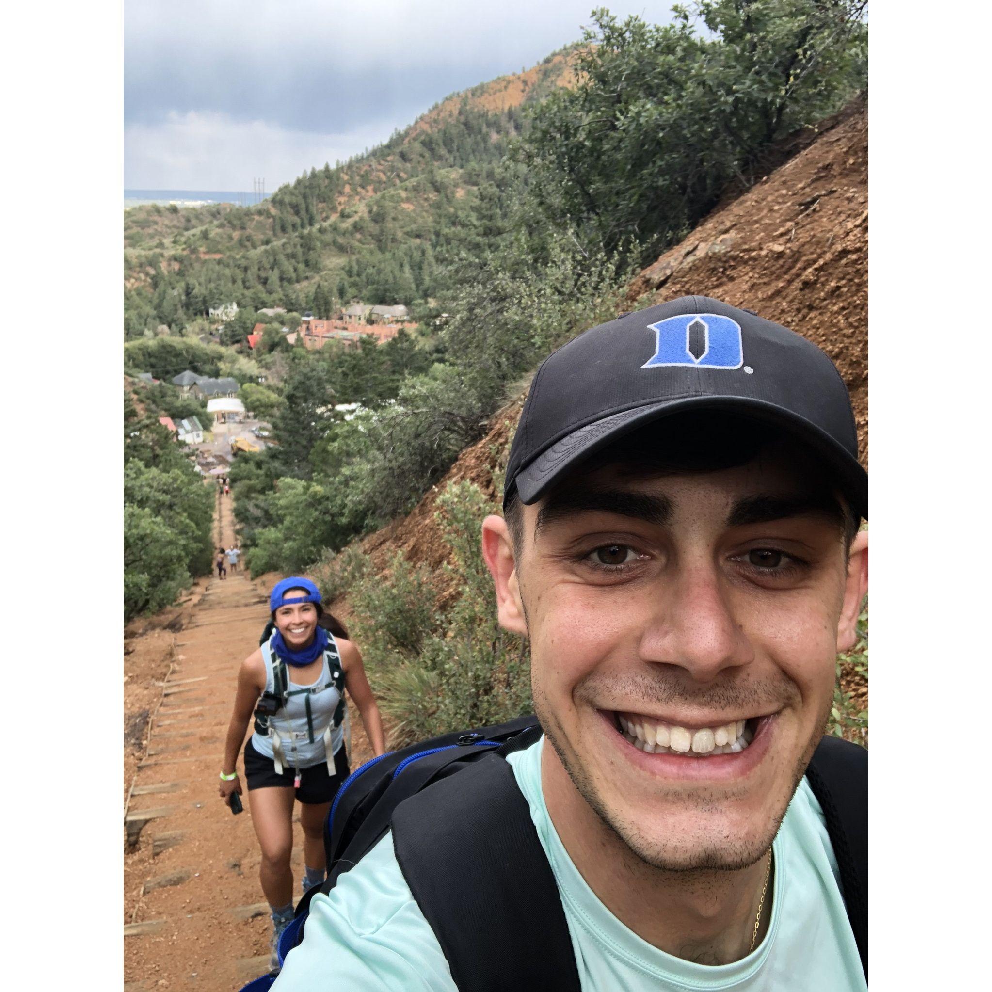 Climbing the Manitou incline - a real life version of Stairway to Heaven! Multiple miles straight up is no joke