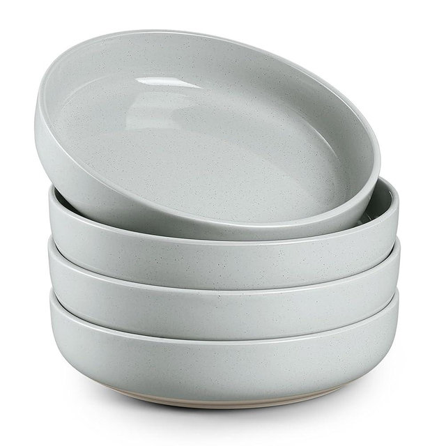 HaWare Pasta Bowls Set of 4, 33oz Large Salad Bowls for Home Kitchen, Ceramic Serving Plates for Soup, Cereal, Scratch-resistant Wide and Shallow Dinner Bowl, Microwave & Dishwasher Safe, Misty Grey