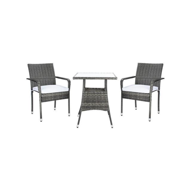 Laban Patio Outdoor Bistro Set - Grey Brown/White Cushion - Safavieh