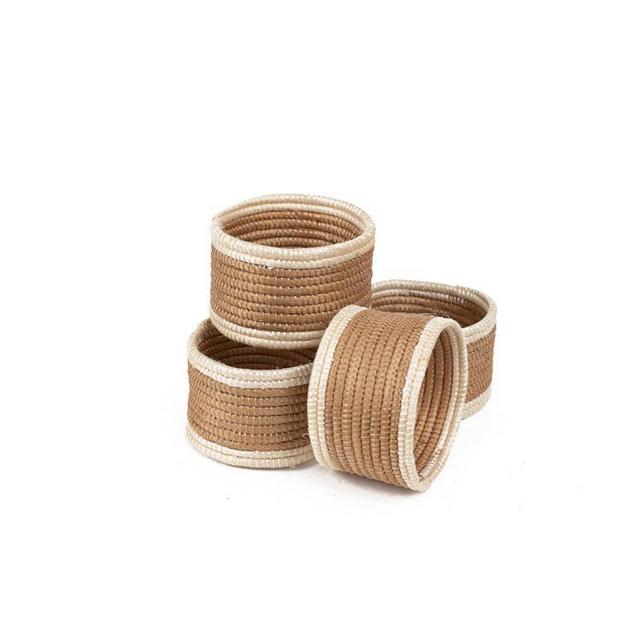 Woven Napkin Ring Set - Tea + White