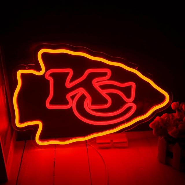 Football Rugby Sports Neon Sign Suitable for Chiefs KC Logo for Wall Decor USB Powered Dimmable Led Light Up Signs for Game Room Men Cave Home Bar Decor Birthday Xmas Gifts for Kids Fans