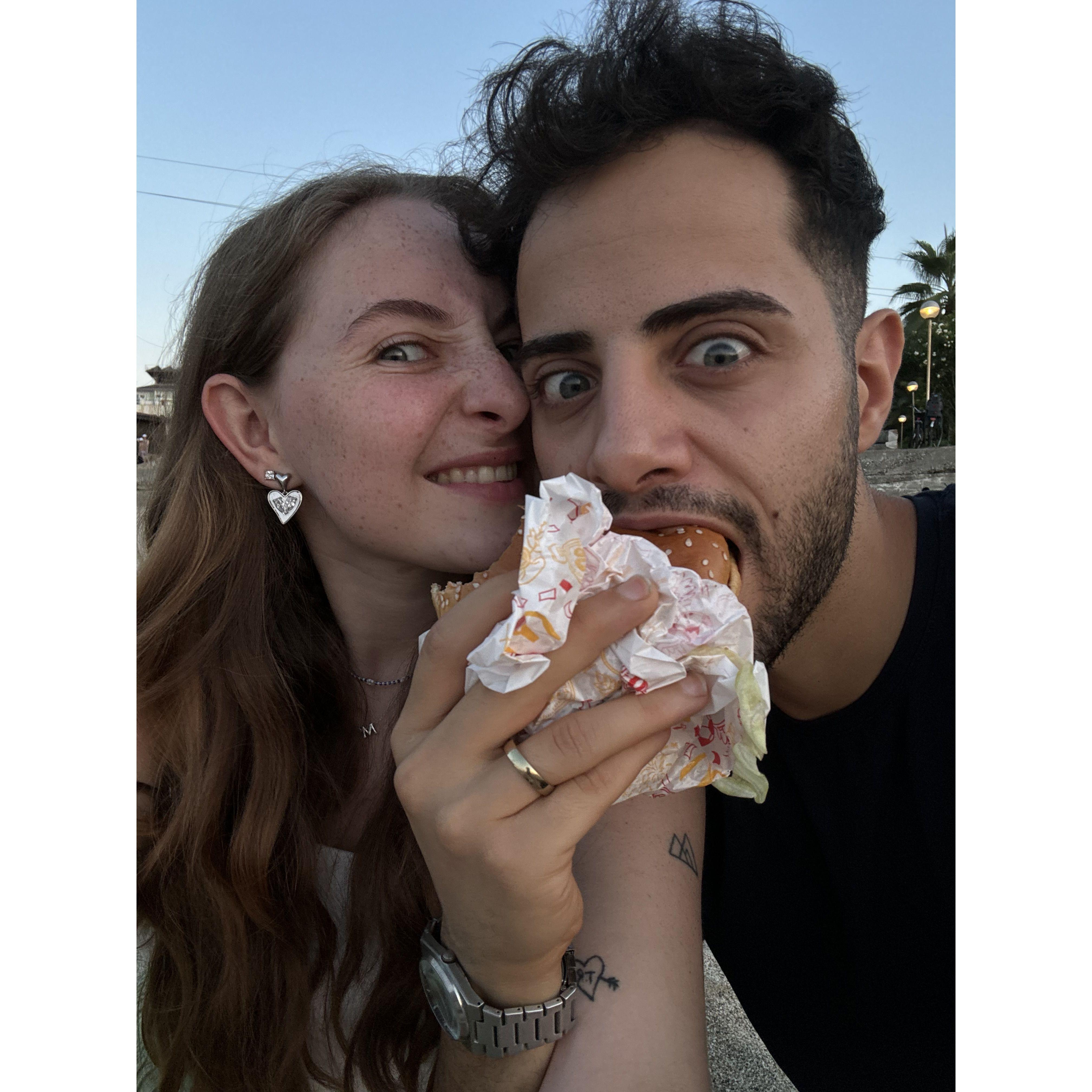 Eating McDonalds and watching the sunset