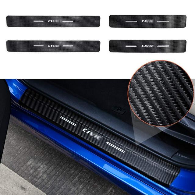 Thenice for 10th Gen Civic Door Entry Guard Sticker Carbon Fiber Style Threshold Bar Anti-Dirty Scuff Plate for Honda Civic Door Sill Protector -White