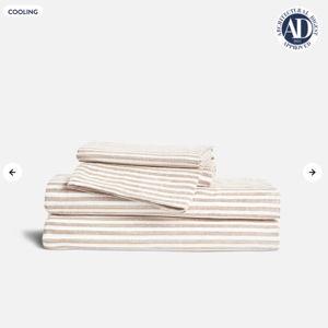 Washed European Linen Core Sheet Set in Oxford Stripe in Oat Chambray