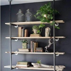HUITONG - Industrial Retro Wall Mount Iron Pipe Shelf Hung Bracket Diy Storage Shelving Bookshelf (2 pcs)