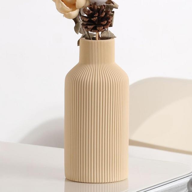Ceramic Flower Vase,Minimalist Modern Farmhouse Decor,Small Boho Vase for Pampas Grass,Table,Shelf Bookshelf Decor,Mantel,Entryway Decor and Centerpieces(8 inch,Beige)