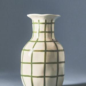 Green Checkered Ceramic Vase