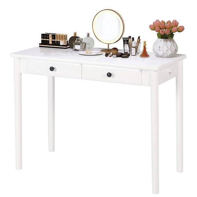 HFG 39 inch Home Writing Desk Dressing Table Vanity Table with 2 Drawers Laptop Workstation Executive Desk Easy to Install White