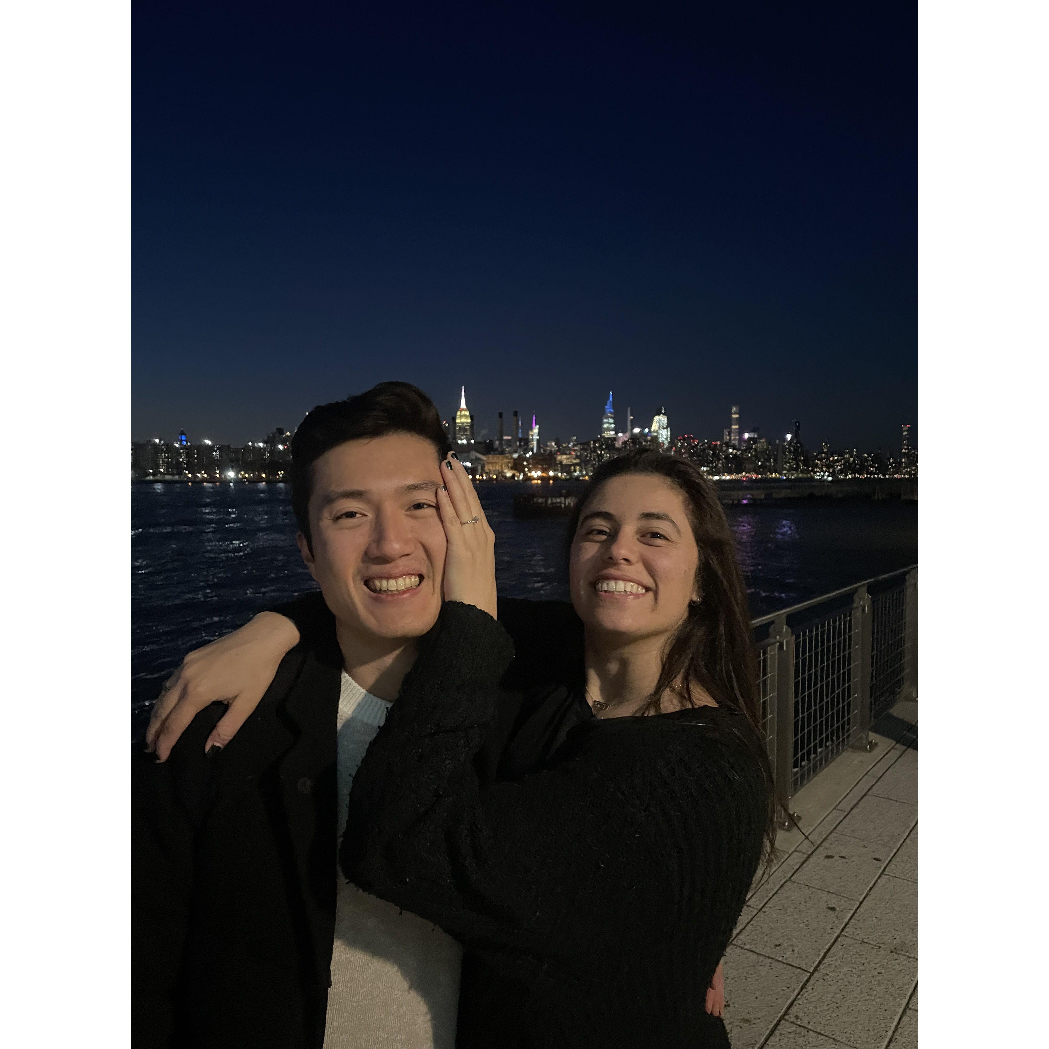 Excited and in love and trying to show off my ring