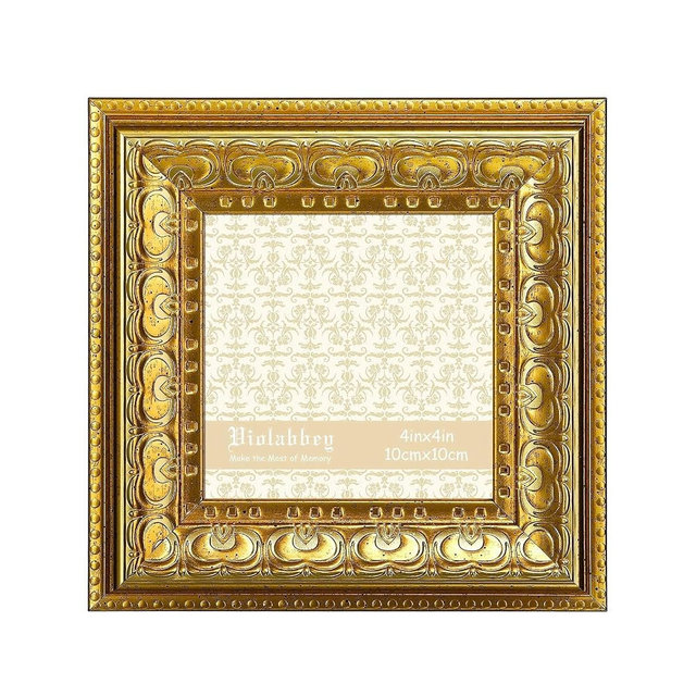 VIOLABBEY 4x4 Picture Frame Gold, Vintage Photo Frame for Wall or Tabletop Display, Classic Design for Office Home Decor, Fits 4x4 Pictures
