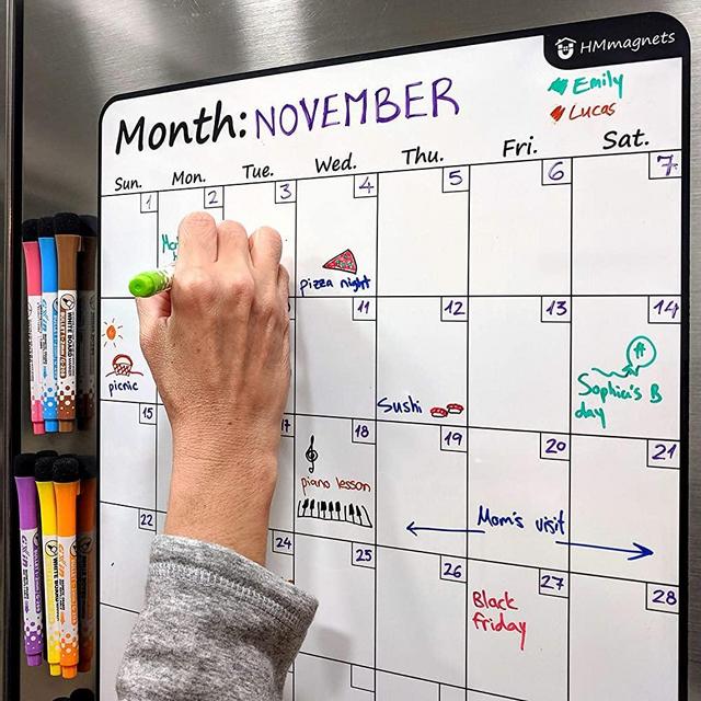 Large 13.5"x17.5" Dry-Erase Magnetic Monthly Calendar (Organizer/Planner) for Kitchen Fridge (Full Set: 8 Markers + Eraser) & Free Bonus: 3 Grocery/to-Do List Whiteboards (Stain Free) | Vertical