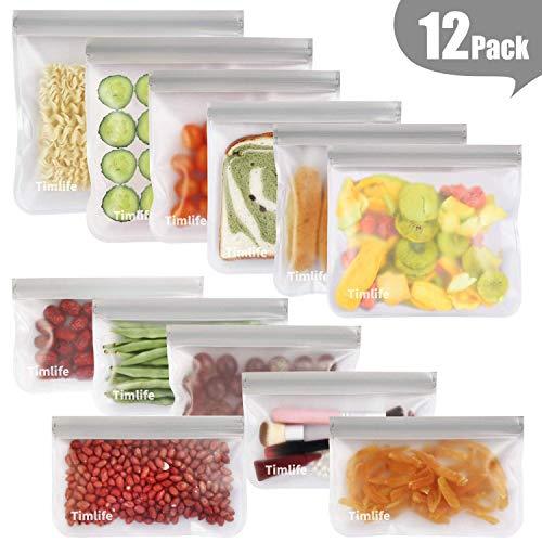 sherry Reusable Food Storage Bags,12 Pack Reusable Ziplock Bags Bread Box Set (6 Reusable Snack Bags 4 Sandwich Bags 2 Reusable Lunch Bags)