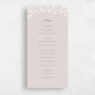 Lavender Mist, Purple Wedding Menu - Ysabeau