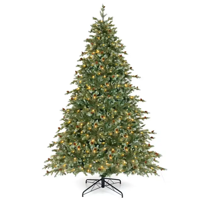 Costway 8 FT Artificial Christmas Tree with 1226 Branch Tips 410 Warm White LED Lights