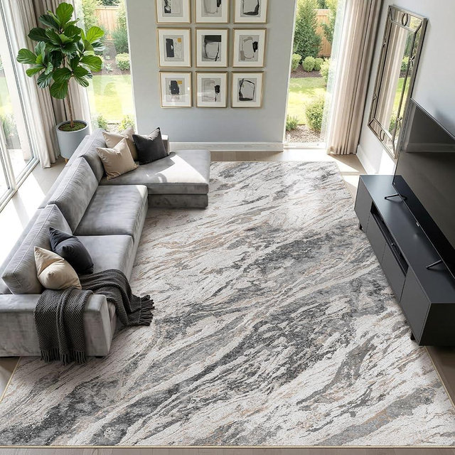 Micgeek Area Rugs for Living Room: 10X12 Abstract Washable Rug Modern Neutral Large Soft Stain Resistant Non-Slip for Bedroom Dining Room Indoor Home Office Carpet - Taupe