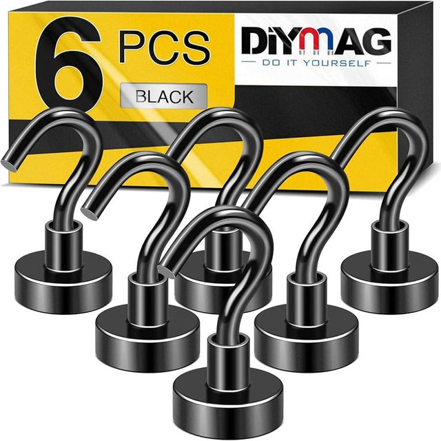 DIYMAG Magnetic Hooks, 30lbs+ Magnet Hook 2026 Cruise Cabin Ship Essentials Heavy Duty Strong Magnets Refrigerator Fridge Hanging for Classroom Beach Vacation Kitchen Grills Home 6 Pack (Black)