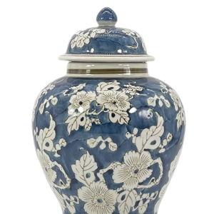 Galt International Blue and White Flower Chinoiserie Ginger Jar 12" w/Lid Ginger Jar, Tea Storage Decorative Home Decor Jar