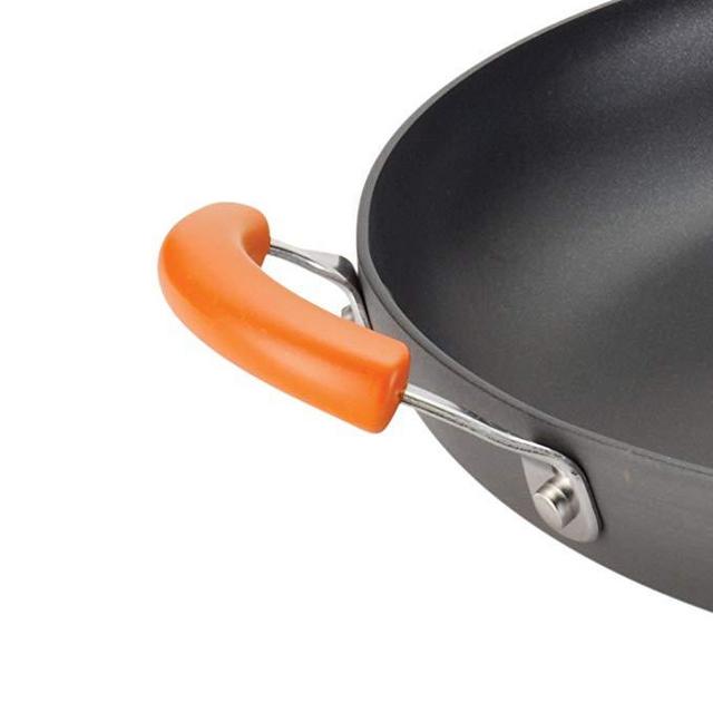 Rachael Ray Hard-Anodized Nonstick 14-Inch Skillet with Helper Handle, Gray with Orange Handle