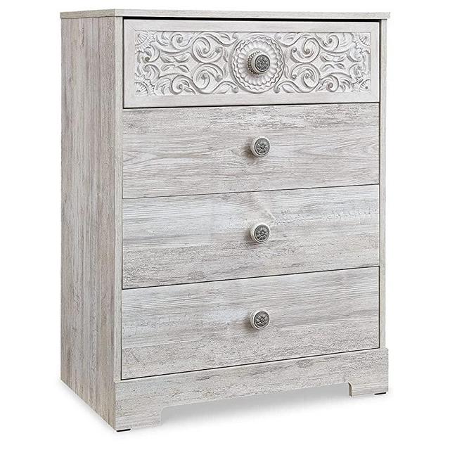 Signature Design by Ashley Paxberry Boho 4 Drawer Chest of Drawers, Whitewash