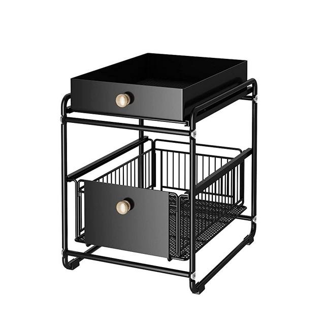 DCIGNA Stackable 2-Tie Under Sink Cabinets Organizer With Sliding Storage Drawer, Under Sink Organizer, Pull Out Cabinets Organizer Shelf, For Kitchen, Bathroom, Office ( Black )