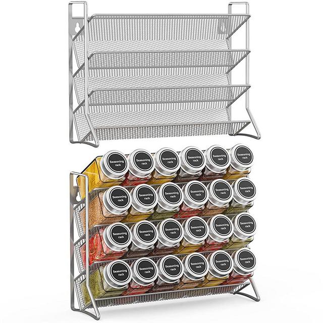 Spice Rack, 4 Tier Spice Rack Organizer for Cabinet Auledio Spice Rack Organizer for 24 Spice Jars, Spice Rack Wall Mount Sliver Hanging Spice Rack Spice Storage(2 Packs)