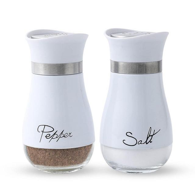 Lonffery Salt and Pepper Shakers Set - Salt Containers for Gifts, Kitchen Decor, Home, RV, Camp, BBQ, 4 oz Farmhouse Spice Dispenser with Glass Bottom, White, Set of 2
