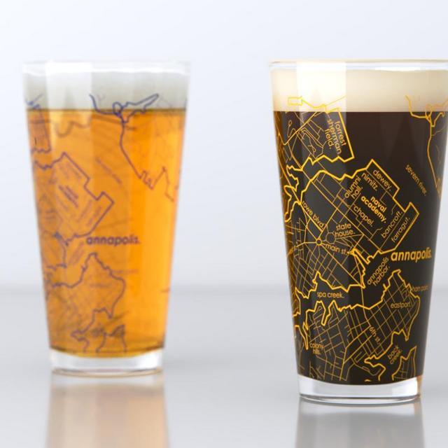 Annapolis, MD - U.S. Naval Academy - College Town Map Pint Glass Pair