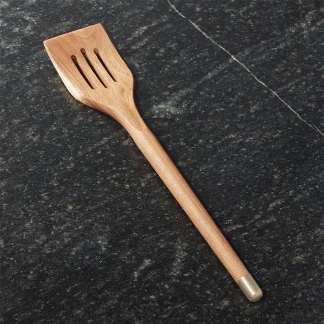 Acacia Gold Rim Wood Slotted Spatula